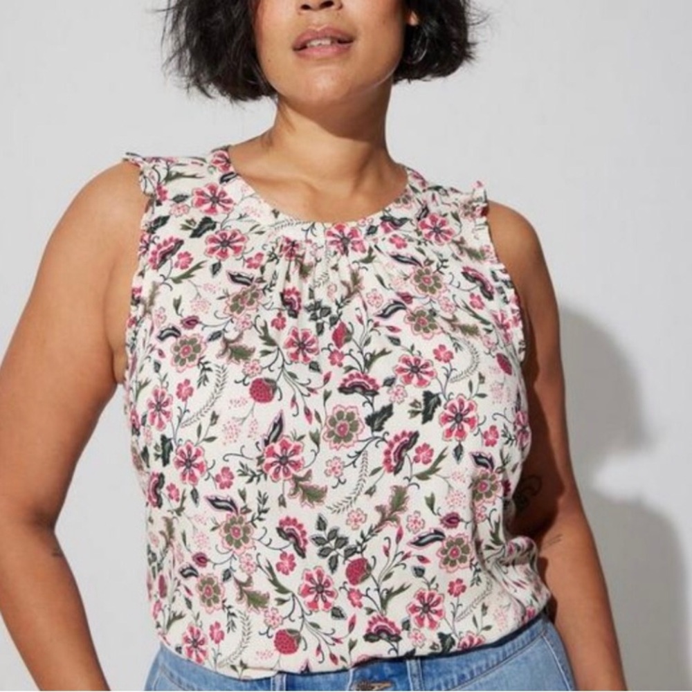torrid Pink Floral Ruffled Shoulder Sleeveless Camisole